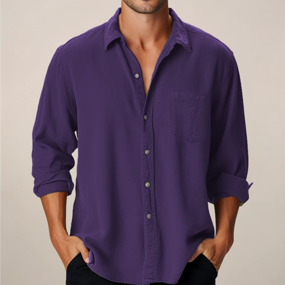 Men's Classic Long Sleeve Button-Up Shirt for Any Occasion