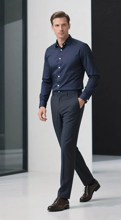Men's Slim Fit White Dress Shirt for Formal Events