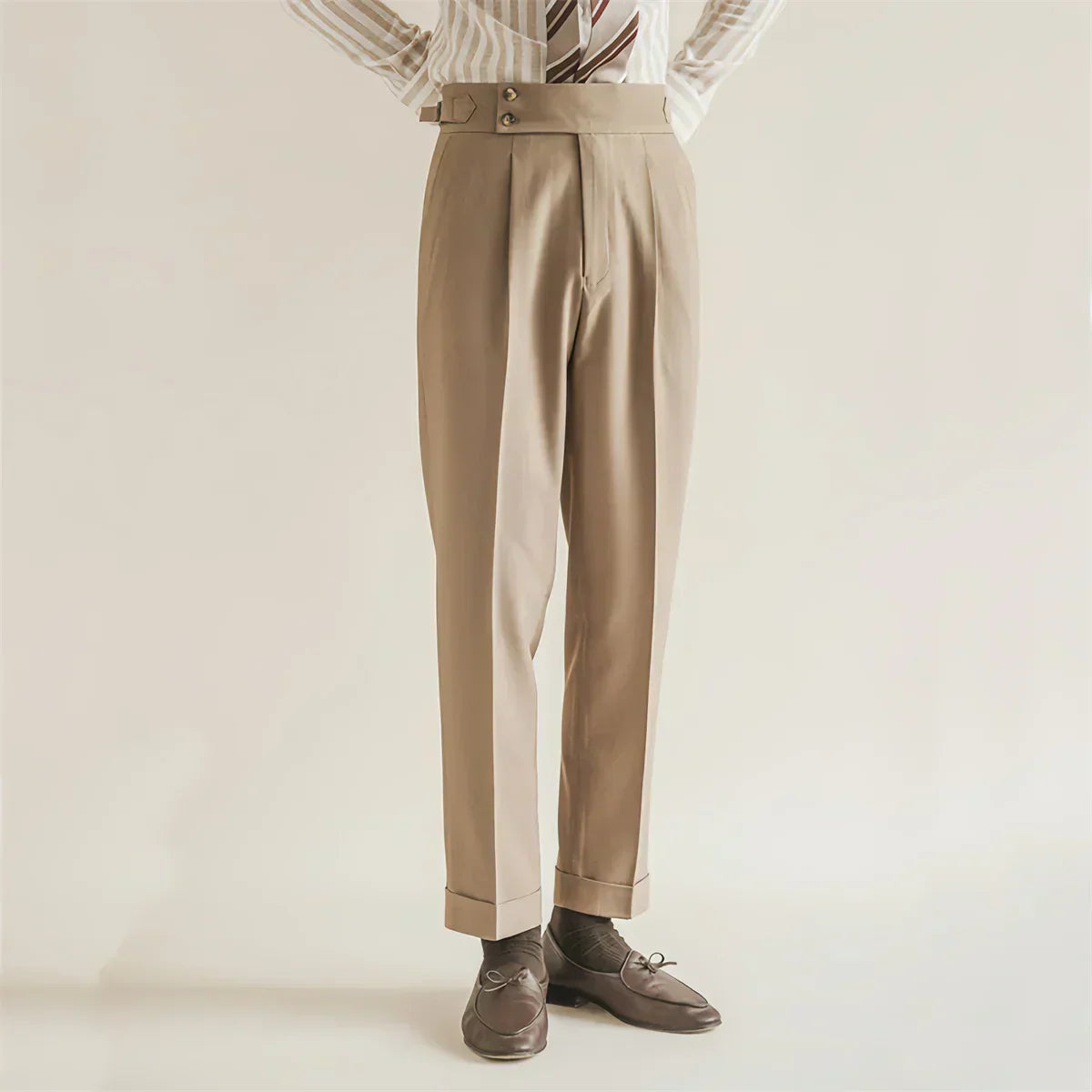 Men’s High-Rise Pleated Dress Trousers for Formal Events