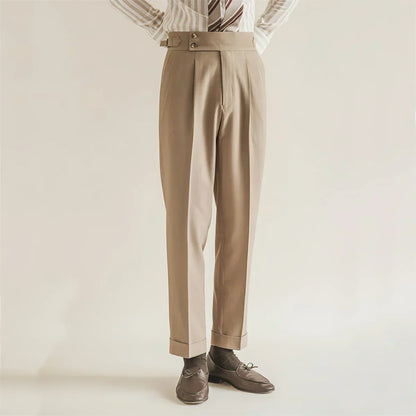 Men’s High-Rise Pleated Dress Trousers for Formal Events