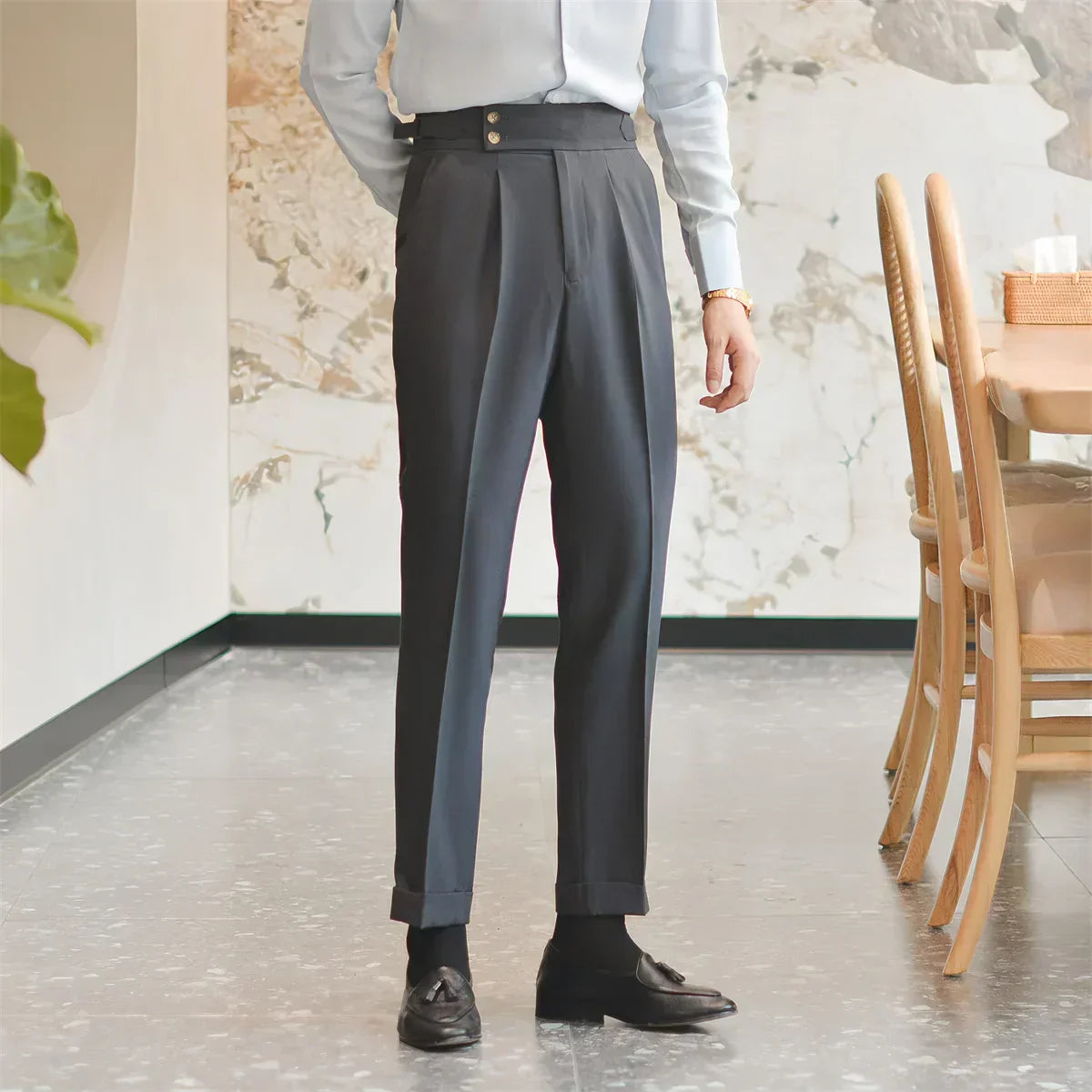 Men’s High-Rise Pleated Dress Trousers for Formal Events