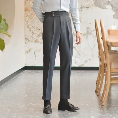 Men’s High-Rise Pleated Dress Trousers for Formal Events