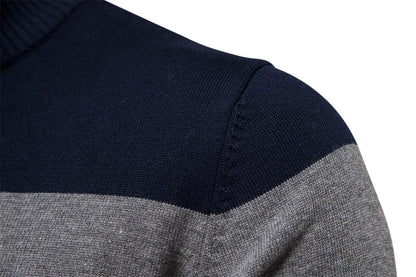 Men’s Half Zip Knitted Sweater - Bold Stripes for Fall/Winter Events