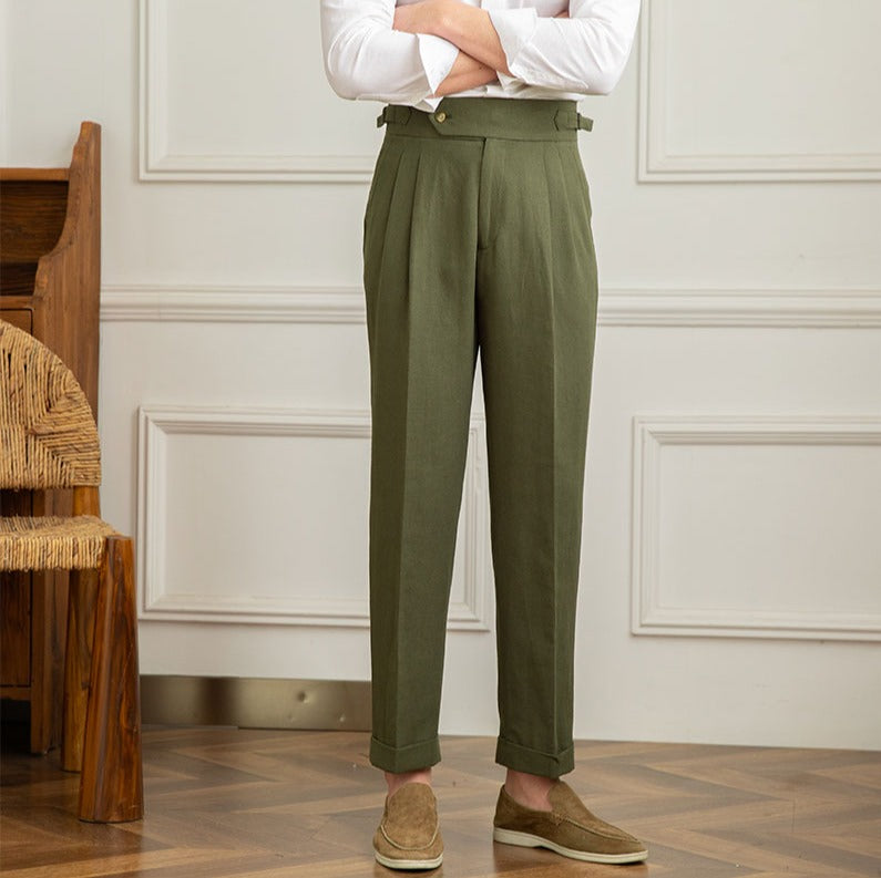 Men's Italian Style High-Waisted Pleated Trousers for Formal Events