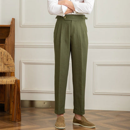 Men's Italian Style High-Waisted Pleated Trousers for Formal Events