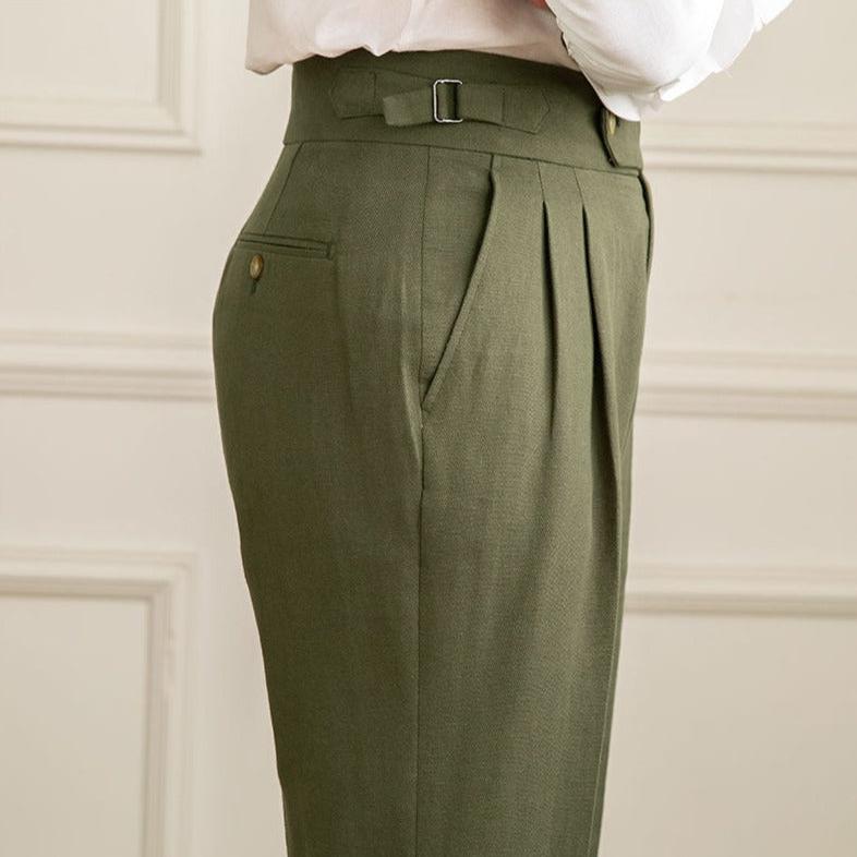 Men's Italian Style High-Waisted Pleated Trousers for Formal Events
