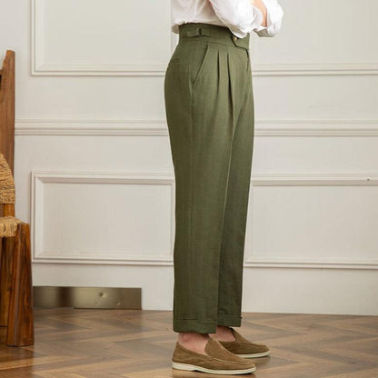 Men's Italian Style High-Waisted Pleated Trousers for Formal Events