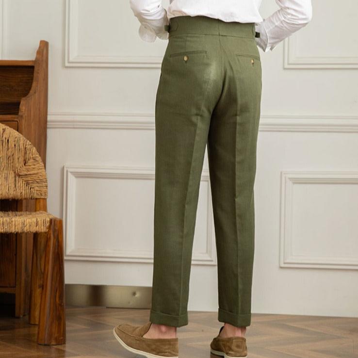 Men's Italian Style High-Waisted Pleated Trousers for Formal Events
