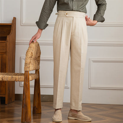 Men's Italian Style High-Waisted Pleated Trousers for Formal Events