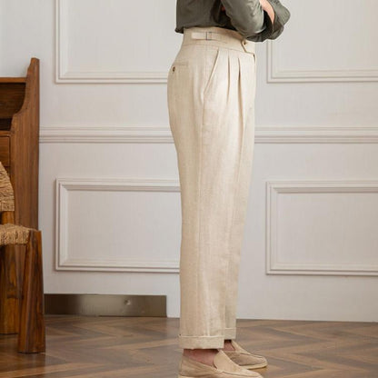 Men's Italian Style High-Waisted Pleated Trousers for Formal Events