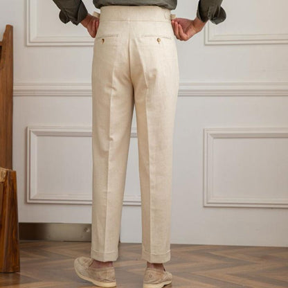 Men's Italian Style High-Waisted Pleated Trousers for Formal Events