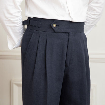 Men's Italian Style High-Waisted Pleated Trousers for Formal Events