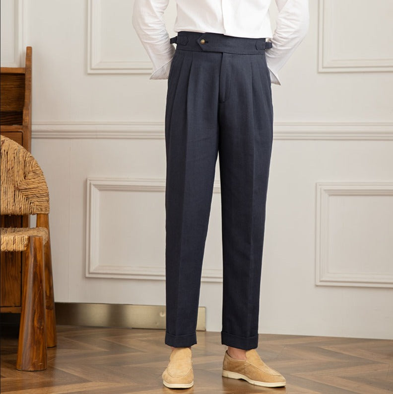 Men's Italian Style High-Waisted Pleated Trousers for Formal Events