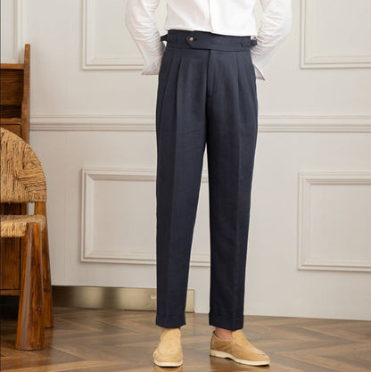 Men's Italian Style High-Waisted Pleated Trousers for Formal Events