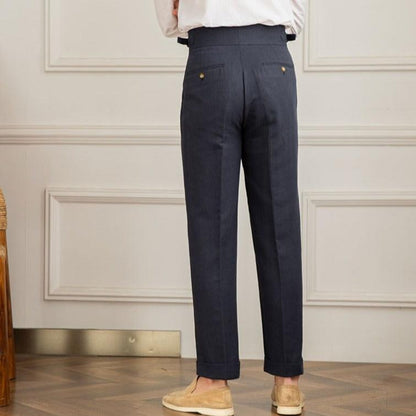 Men's Italian Style High-Waisted Pleated Trousers for Formal Events