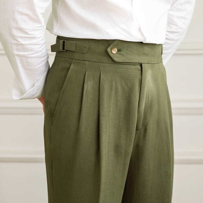 Men's Italian Style High-Waisted Pleated Trousers for Formal Events