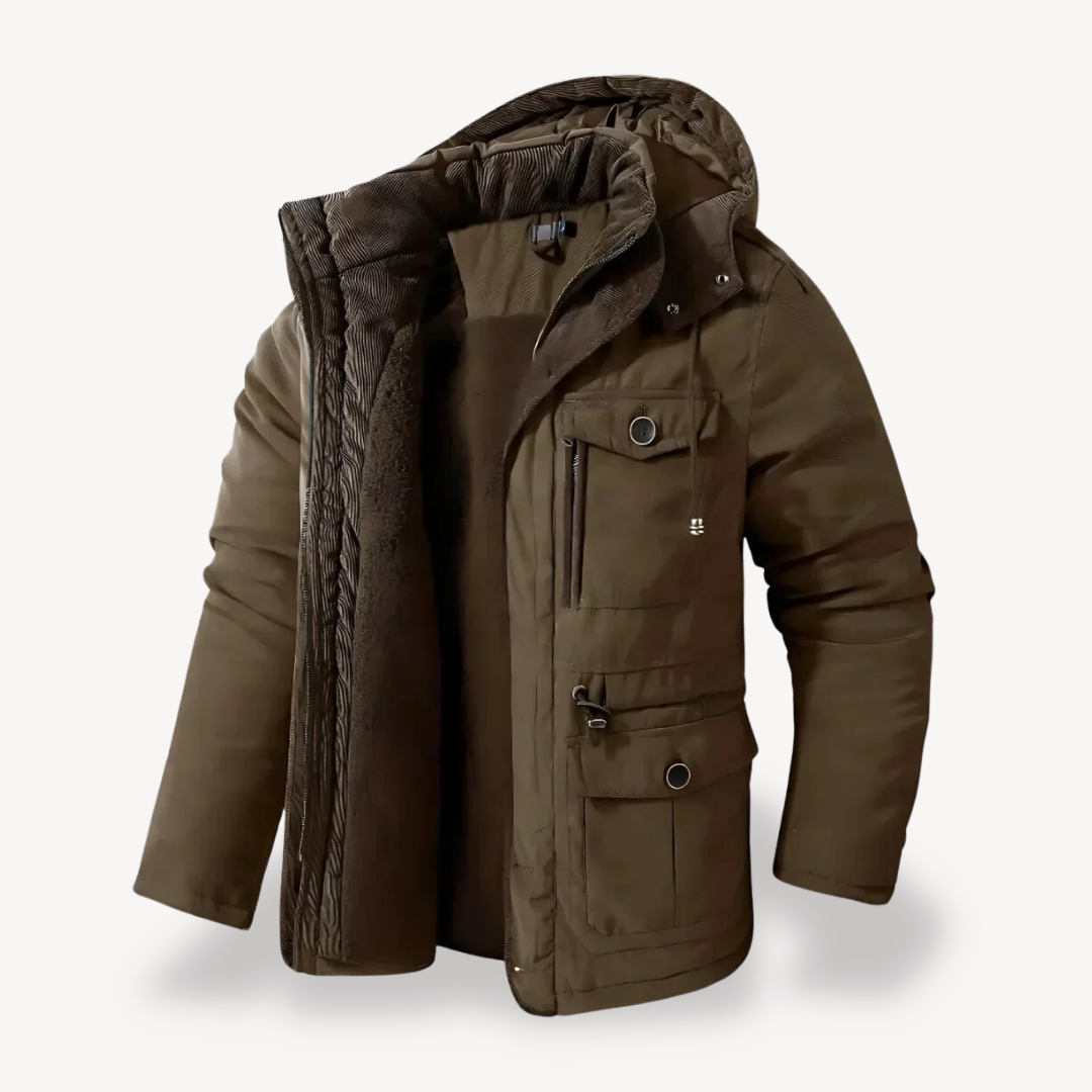 Men's Hooded Utility Jacket - Zip-Through Parka for Outdoor Adventures