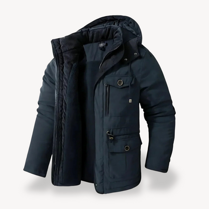Men's Hooded Utility Jacket - Zip-Through Parka for Outdoor Adventures