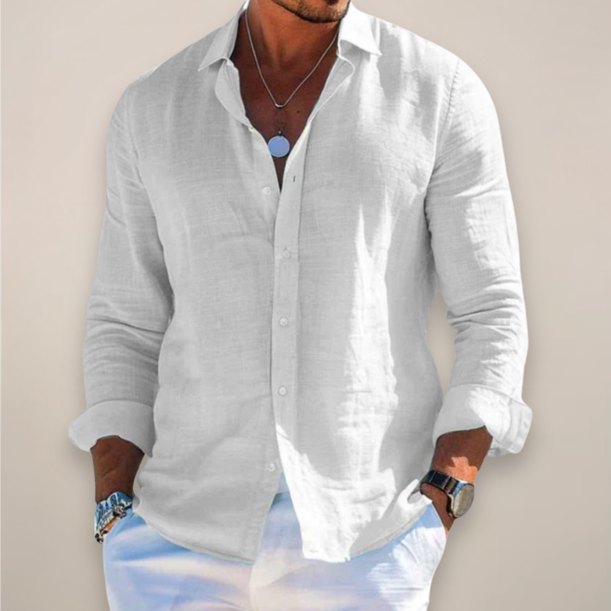 Men’s Linen Long Sleeve Shirt - Stylish Button-Up for Any Occasion