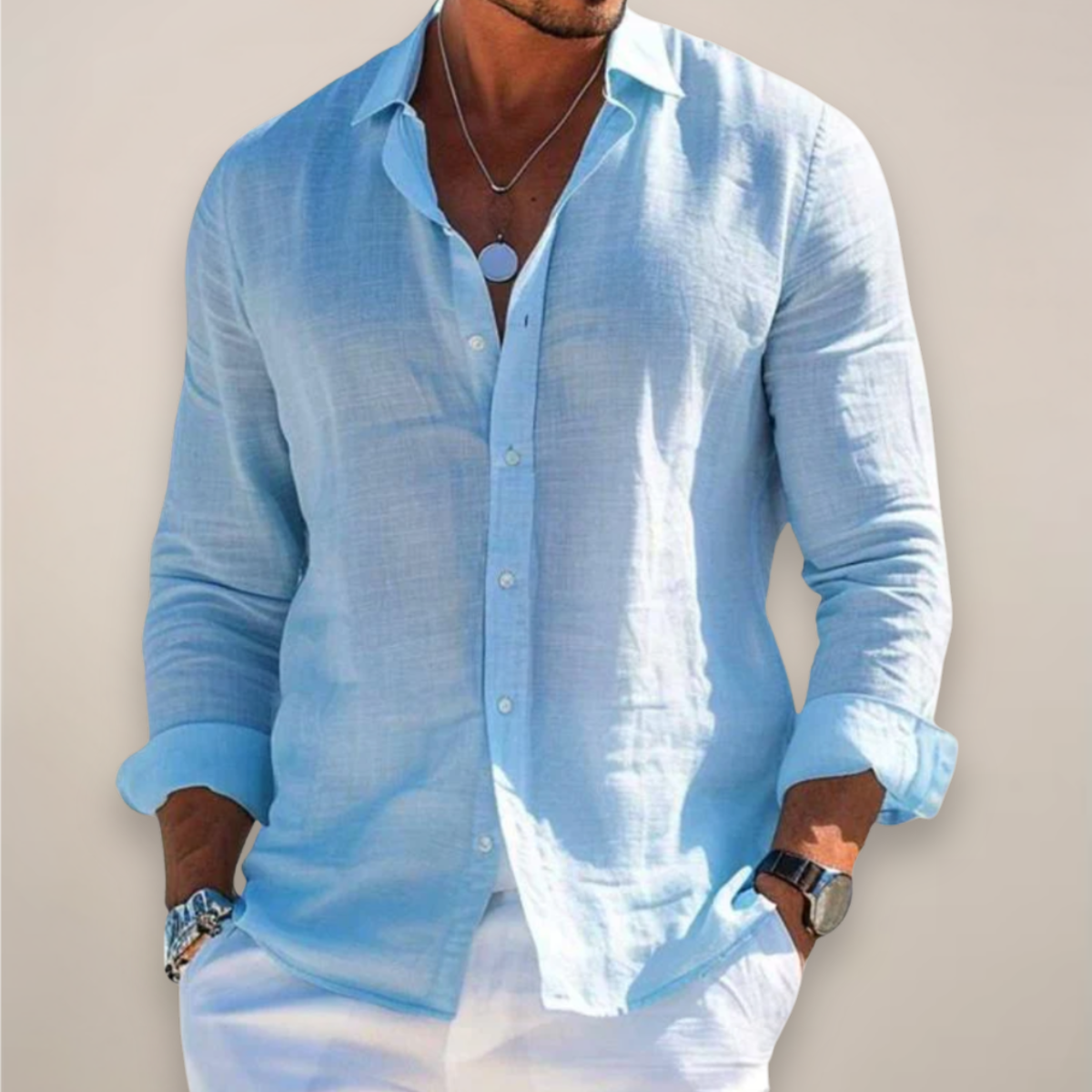 Men’s Linen Long Sleeve Shirt - Stylish Button-Up for Any Occasion
