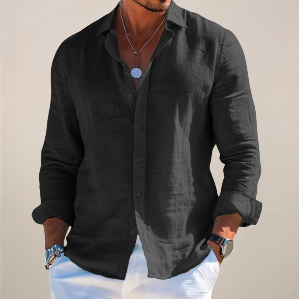 Men’s Linen Long Sleeve Shirt - Stylish Button-Up for Any Occasion