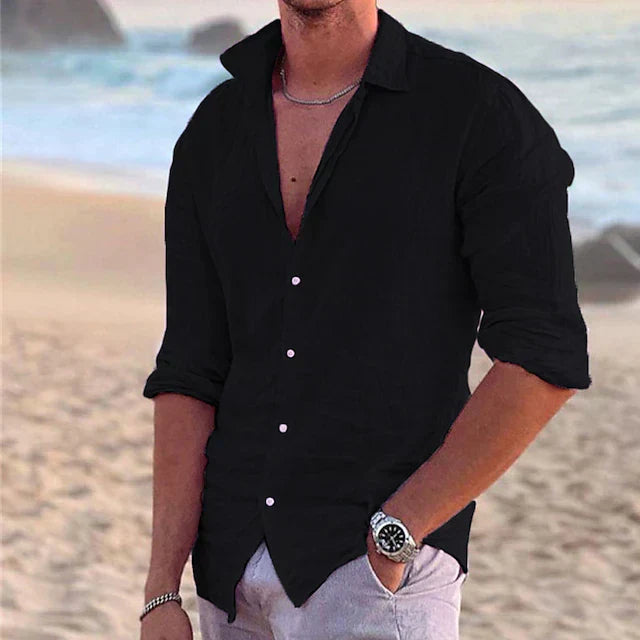 Men's Linen Long Sleeve Shirt for Spring & Summer Wear