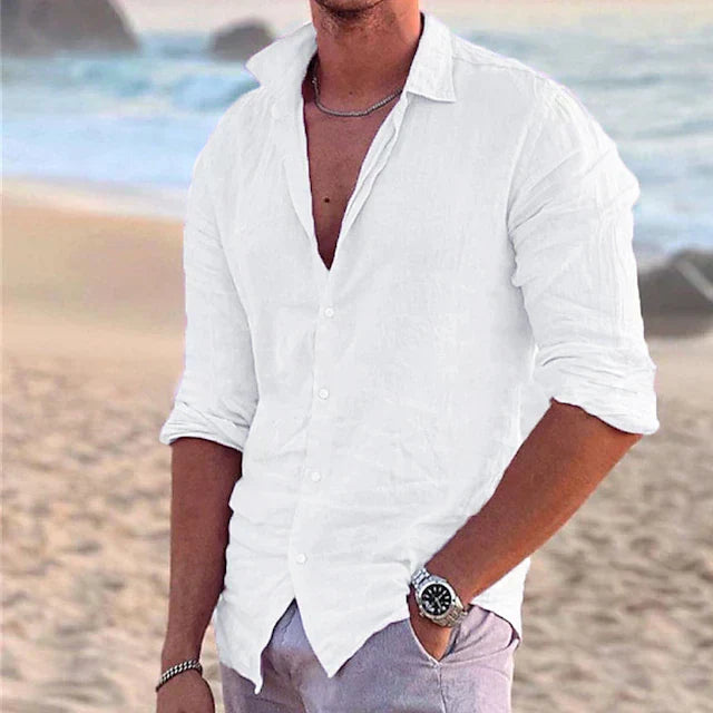Men's Linen Long Sleeve Shirt for Spring & Summer Wear