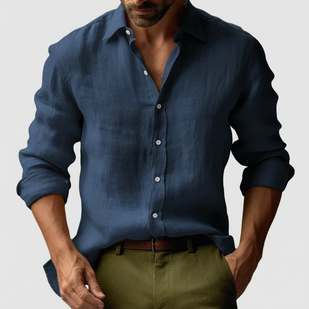 Men’s Linen Vintage Button-Up Shirt for Smart-Casual Events