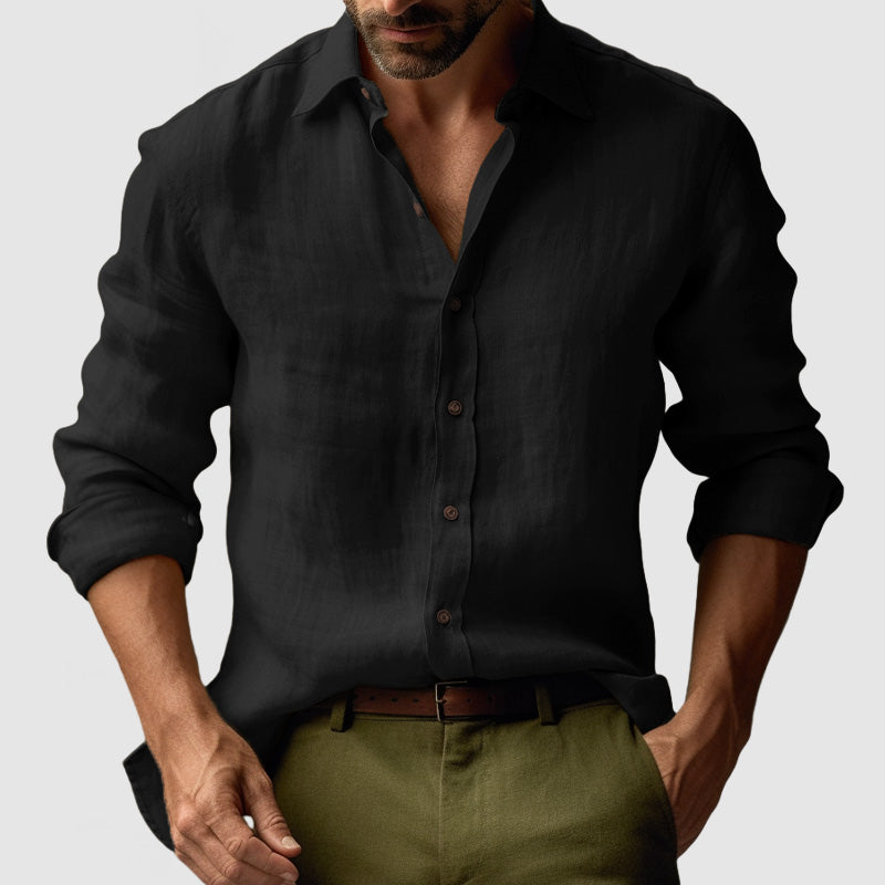 Men’s Linen Vintage Button-Up Shirt for Smart-Casual Events