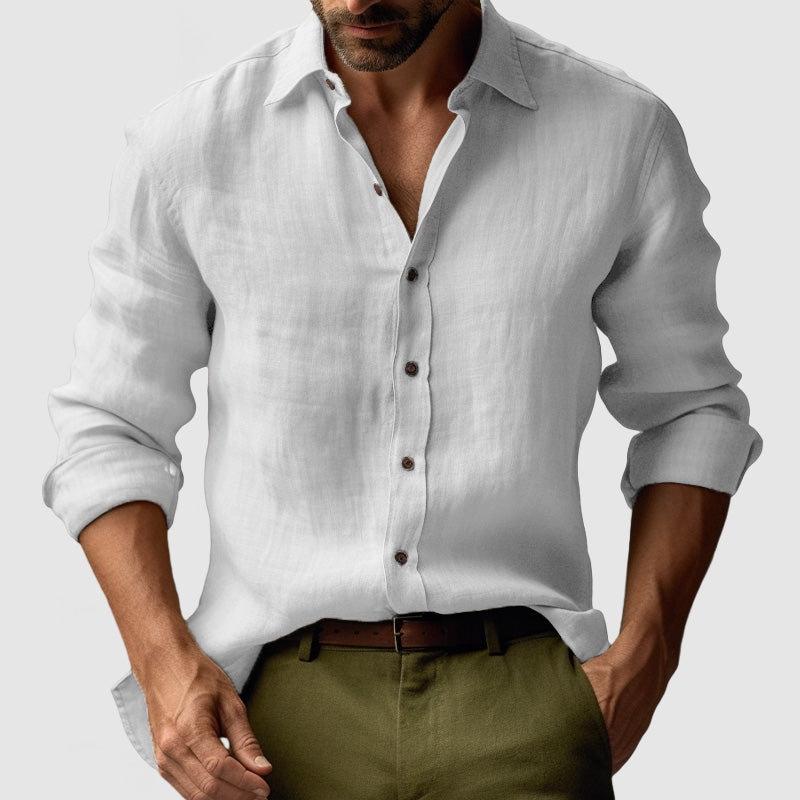 Men’s Linen Vintage Button-Up Shirt for Smart-Casual Events