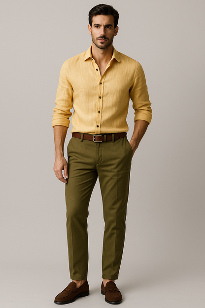 Men’s Linen Vintage Button-Up Shirt for Smart-Casual Events