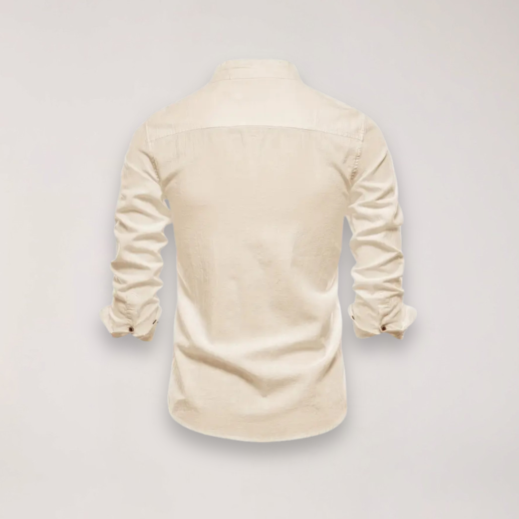 Men’s Long Sleeve Stand Collar Shirt – Embroidered Design for Stylish Occasions