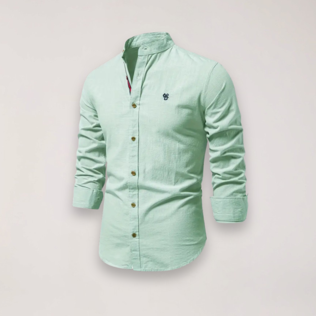 Men’s Long Sleeve Stand Collar Shirt – Embroidered Design for Stylish Occasions