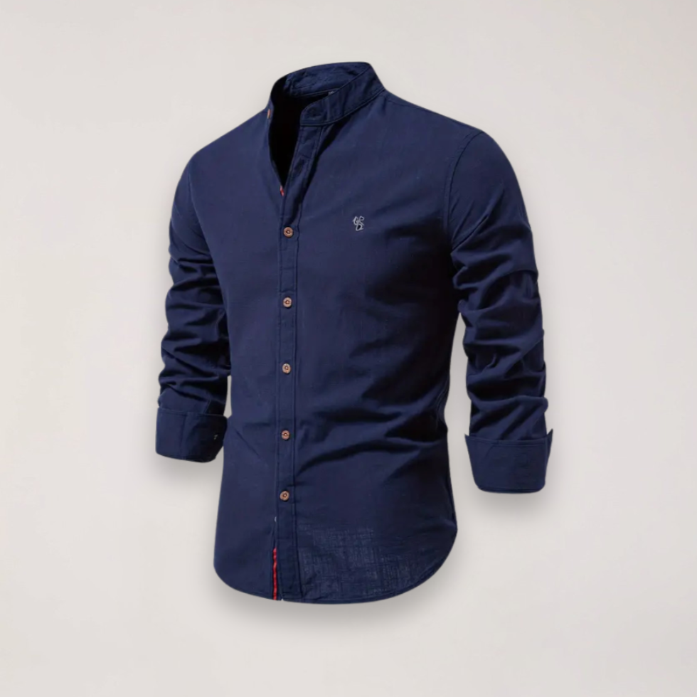 Men’s Long Sleeve Stand Collar Shirt – Embroidered Design for Stylish Occasions