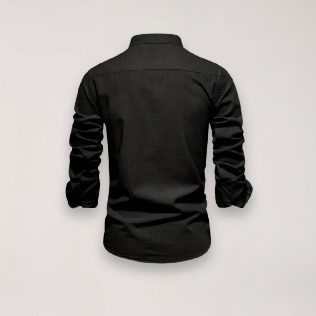 Men’s Long Sleeve Stand Collar Shirt – Embroidered Design for Stylish Occasions