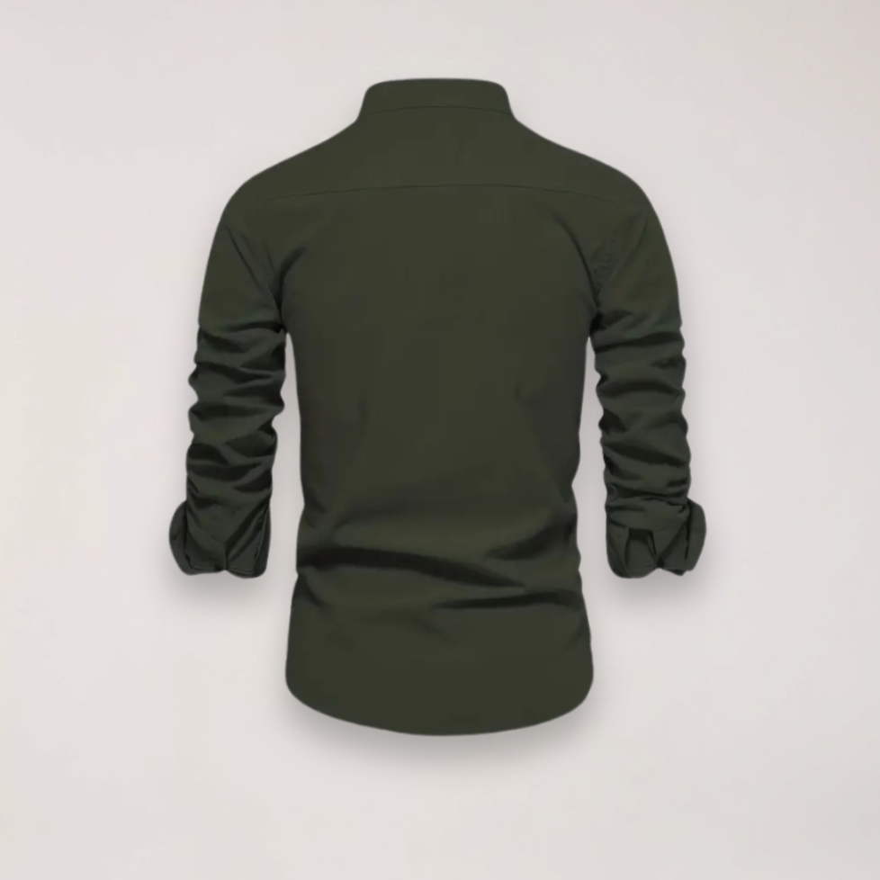 Men’s Long Sleeve Stand Collar Shirt – Embroidered Design for Stylish Occasions