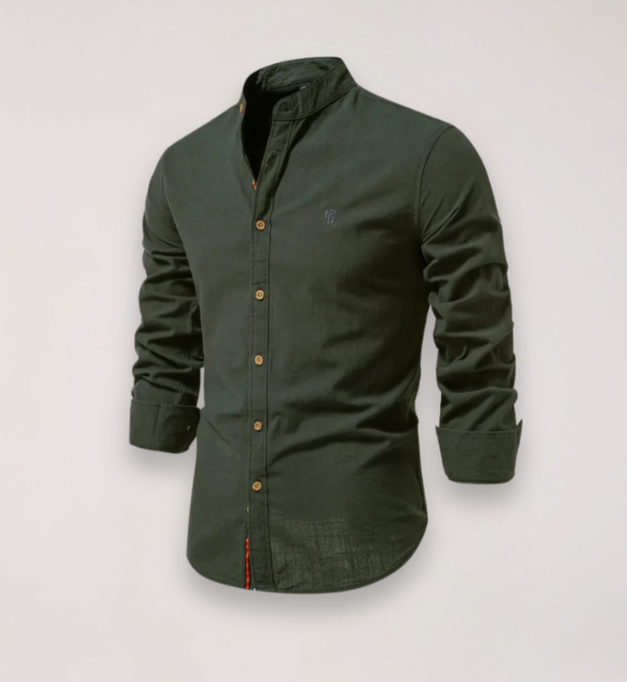 Men’s Long Sleeve Stand Collar Shirt – Embroidered Design for Stylish Occasions