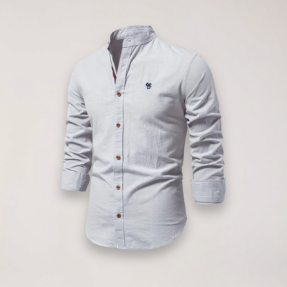 Men’s Long Sleeve Stand Collar Shirt – Embroidered Design for Stylish Occasions