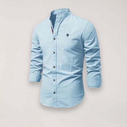Men’s Long Sleeve Stand Collar Shirt – Embroidered Design for Stylish Occasions