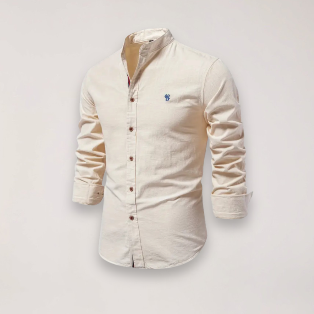 Men’s Long Sleeve Stand Collar Shirt – Embroidered Design for Stylish Occasions