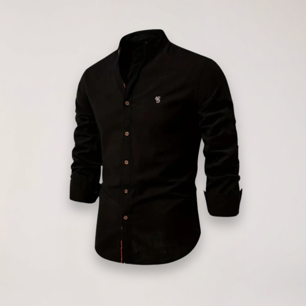 Men’s Long Sleeve Stand Collar Shirt – Embroidered Design for Stylish Occasions