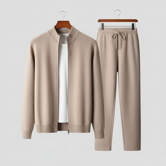 Men’s Cozy Zip-Up Sweater and Drawstring Pants for Relaxed Wear