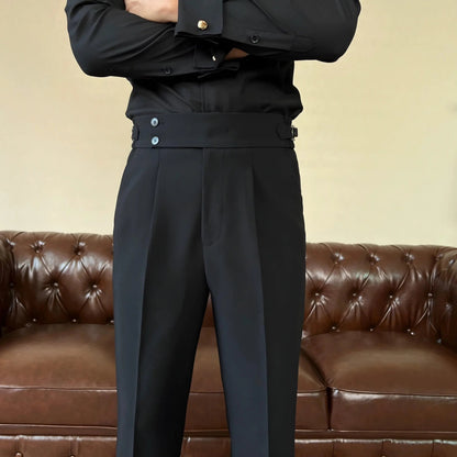 Men's Pleated Trousers with Side-Tab Adjusters for Stylish Occasions
