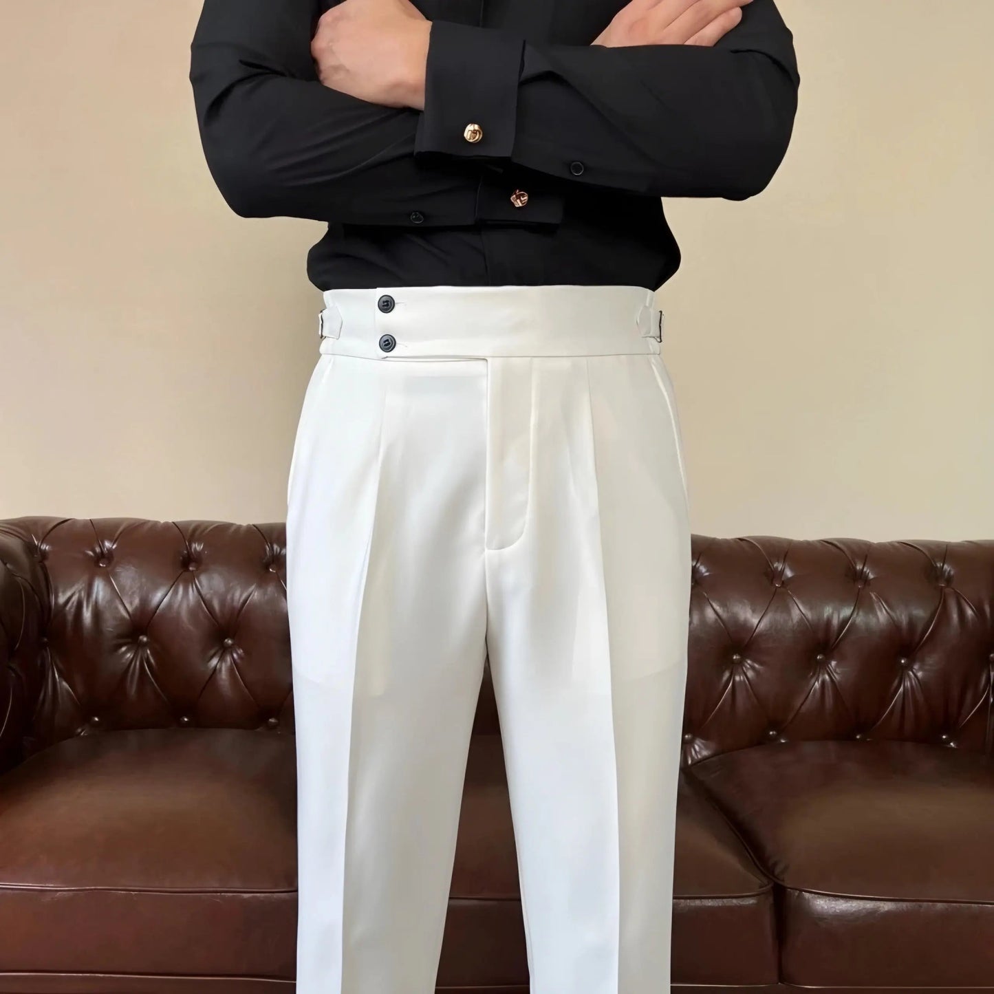 Men's Pleated Trousers with Side-Tab Adjusters for Stylish Occasions