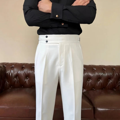 Men's Pleated Trousers with Side-Tab Adjusters for Stylish Occasions