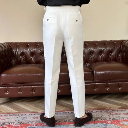 Men's Pleated Trousers with Side-Tab Adjusters for Stylish Occasions