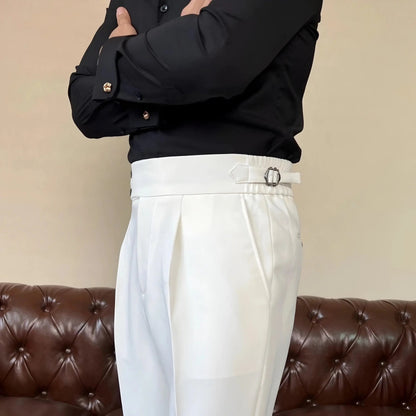 Men's Pleated Trousers with Side-Tab Adjusters for Stylish Occasions