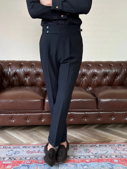 Men's Pleated Trousers with Side-Tab Adjusters for Stylish Occasions