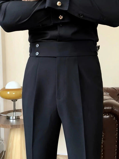 Men's Pleated Trousers with Side-Tab Adjusters for Stylish Occasions