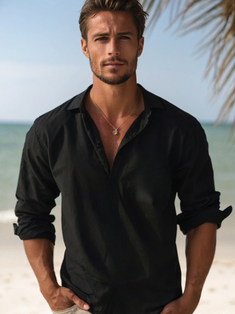 Men's Linen Button-Up Shirt for Summer Events